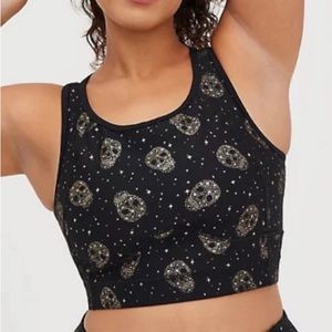 Torrid Performance Core Black Sports Bra Top Gold Skulls Stars Plus Size 0 L NWT